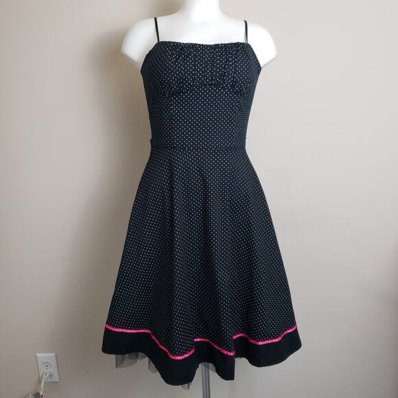VTG Y2K Rockabilly Pinup Girl Polka Dot Dress Ruby Rox Black Retro Babydoll Sz 7 - Picture 1 of 12